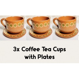 Tlaquepaque 3x Tlaquepaque Mexican Redware Clay Mugs With Plate 3 Tazas De Barro Con Plato