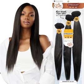 Sensationnel Curls kinksandco synthetic bundles - straight multibundle quick weave hair for natural 3c to 4c hair textures (18 20 22 inch, 4 MEDBROWN)