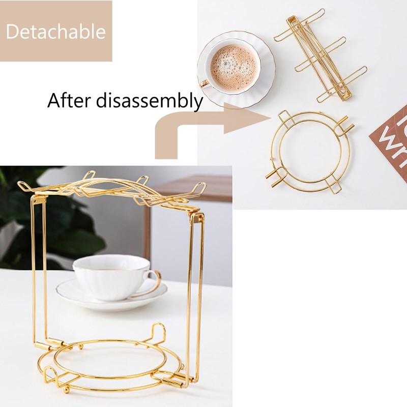 SJORHNUS Tea Cups Holder,Gold Metal Coffee Cup Tea Cups Rack,Foldable