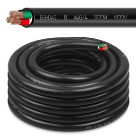 25ft 8/4 8 AWG Portable Power Cable (4 Conductor) - SOOW 600V 8 Gauge Electric Wire for Generator, Portable Lights, RV/EV Car Battery Chargers and Machinery - 25 Feet Electrical Cord