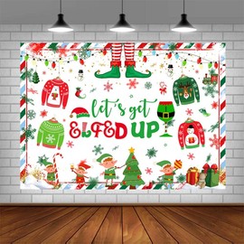 AIBIIN 7x5ft Let's Get Elfed Up Backdrop Winter Christmas Merry Xmas Holiday Party Decorations White Ugly Sweater Photography Background Party Banner Photo Studio Props
