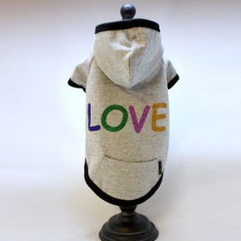 Alphadog Series Love Glitter Hooded (Hoody) T-Shirt with Pocket for Your Dog or Cat (S, Gray/Black)