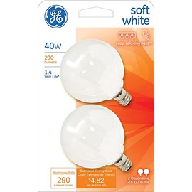GE Lighting 44414 40 Watt White Vanity Globe Light Bulbs 2 Count