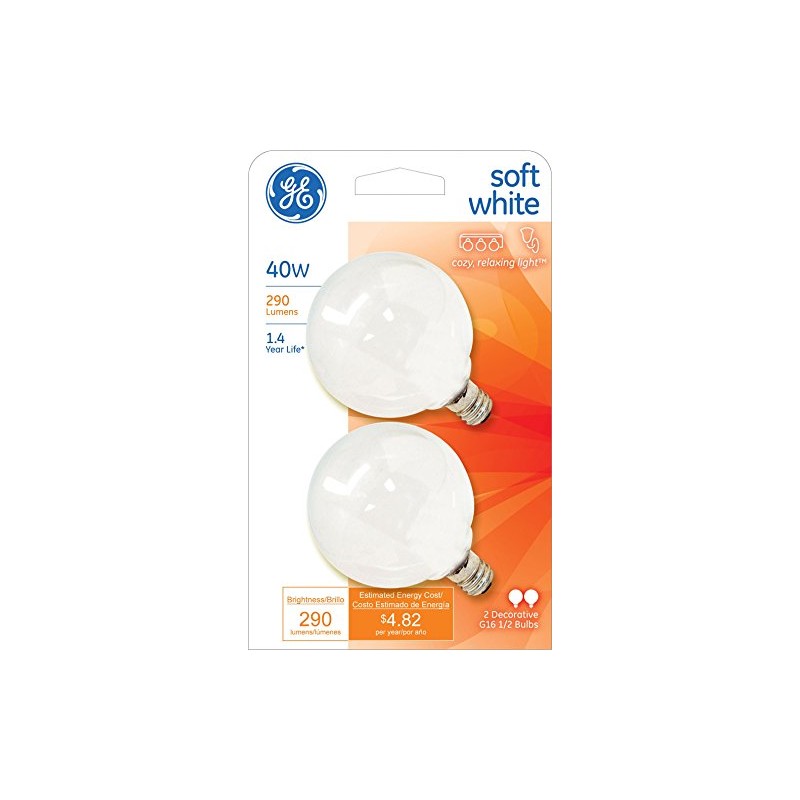 GE Lighting 44414 40 Watt White Vanity Globe Light Bulbs