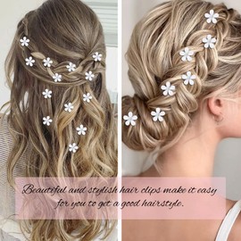YISSION 40Pcs Mini White Flower Hair Clips with Rhinestone Cute Hair Clips Flower Hair Pins Decorative Hair Clips Wedding Hair Barrettes Bridal Flower Hair Accessories for Girls Women