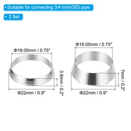 PATIKIL 3/4" Tube OD 304 Stainless Steel Compression Tube Fitting Sleeve 2 Pack Double Ferrule Ring Tubing Fitting Assortment Kit, Silver