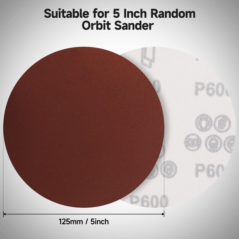 Sruhrak 100 Pcs 125mm Sanding Pads 600 Grit, 5 In
