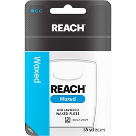 Reach Unflavored Waxed Dental Floss for Oral Care & Removal of Plaque & Food From Teeth & Gum Line, Accepted by the American Dental Association (ADA), Unflavored, 55 yds (Pack of 7)