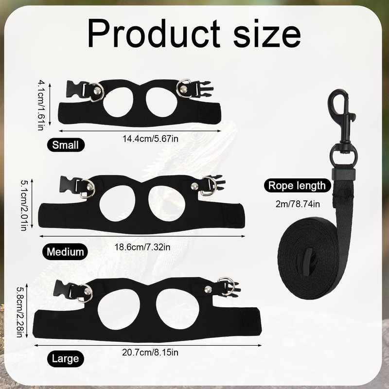BOXOB 3pcs Bearded Dragon Harness & Leash Set, 3 Sizes