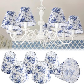 VIHOSE Chandelier Shades Small Chinoiserie Lamp Shade French Countryside Toile Clip Bulbs Lampshade 3 x 6 x 5 Inch Lamp Chimney Cover for Chandelier Farmhouse(6 Pcs,Blue Floral)