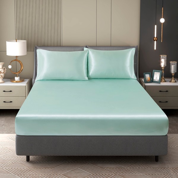 Counfeisly King Size Satin Fitted Sheet, Silky and Breathable Luxury