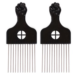 COOKOO 2 Pack Metal Styling Combs Wide Tooth Afro Pick Hair Picks Classic Black Fist Design for Women and Men Natural Curly Afro Hair Hairdressing Styling Comb Styling Tool