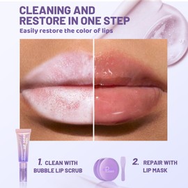Bubble Lip Mask Set for Dry Lips, Gentle Lip Exfoliator Scrub for Chapped Lip Care, Sleeping Lip Mask, Hydrating Lip Balm for Smooth Soft Lips, Bubble Lip Mask with Brush Head, Cruelty-Free and Vegan