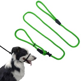 Multifunctional Figure 8 Padded Head Halter Walking Training Leather Stopper Slip Lead Dog Rope Leash (Bright Green)