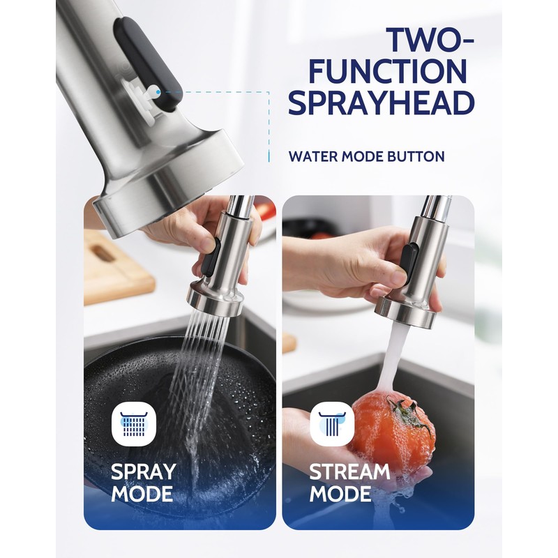 LUFEIDRA Stainless Steel Kitchen Faucet with Sprayer-High Arc Dual Function