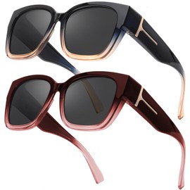 LVIOE 2 Pack Polarized Fit Over Sunglasses for Women Men Oversized Square Over Glasses Sunglasses with UV Protection LS7511