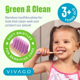 VIVAGO Kids Bamboo Toothbrushes Soft Bristles 6 Pack - Biodegradable Wooden Children Toothbrush Set - Eco-Friendly Natural Kids Toothbrush