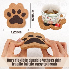 Framendino, 12 Pack Cute Cat Paw Shape Coaster Cork Cup Mat for Drinks Bar Kitchen Home Office 4.7 Inch