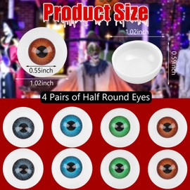 CCINEE 4 Pairs of 4 Colors 26mm Halloween Plastic Eyeballs, Fake Half Round Scary Realistic Eyes for Acrylic Doll Bear Skeleton Craft Decorations