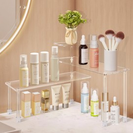HYAMVOR Acrylic Corner Countertop Organizers,3-Tiers Transparent Bathroom Trays Organization, Moveable Storage Shelves, Waterproof Spice Rack for Kitchen,Break Room,Coffee Corner,Makeup room