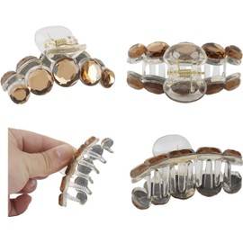 4 Pack Large Clear Gold Blue Brown Octopus Crystal Gems Glitter Sparkly Plastic Hair Claw Clips Clutcher Crab Jaw Barrettes Grips Clamps Clasps Buns Twist Hair Up Accessories for Women Girl (Style 1, One size)