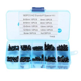 M2 Spacer Kit, 180 Pieces Black M2 Male Female Spacer Screws Nuts Assortment Kit with Box