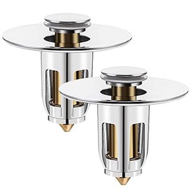 Drifop Upgraded Bathroom Sink Stopper Bullet Core Push Type Pop-up Universal Drain Filter Washbasin Drain Stainless Strainer Plug with Basket Hair Catcher for 1.02-1.96inch Drain(Silver, 2 PCS )