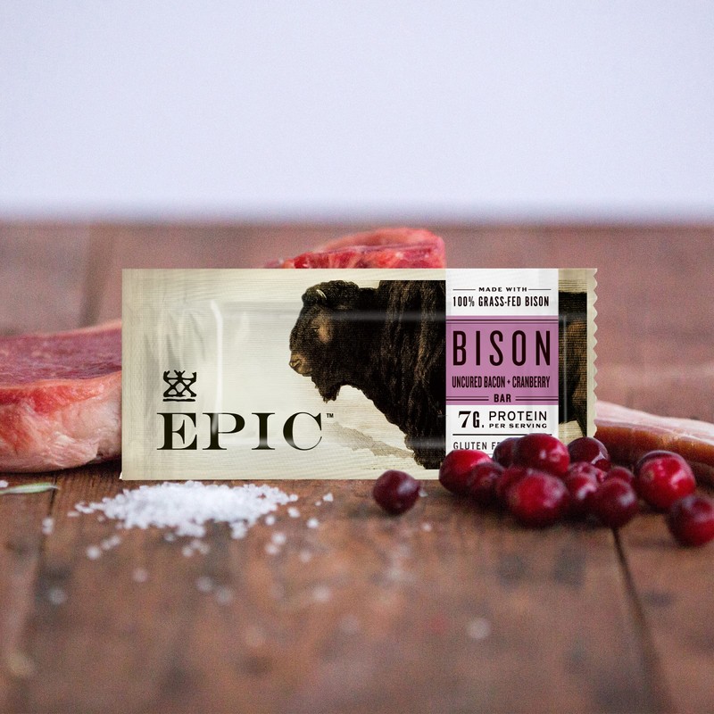 EPIC Bison Bacon Cranberry Bars, Grass-Fed, 12 Count Box 1.3oz