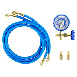 QWORK Recharge Kit with AC Charging Hose & Manifold Gauge - Compatible with R410a, R22, R134a - 59" Hose, 800 PSI Working Pressure, Includes Adapters