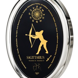 925 Sterling Silver Sagittarius Necklace Zodiac Pendant Gift for Women Birthday Jewelry 23rd November - 21st December Gold Inscribed on Onyx, 18" Rolo Chain