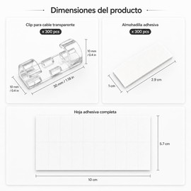 Grapas para Cables Pared 300 Piezas Organizador de Cables Adhesivos Clips Transparentes para Cables para Sujeta Cables en Pared, Escritorio, TV, Oficina y Automóvil