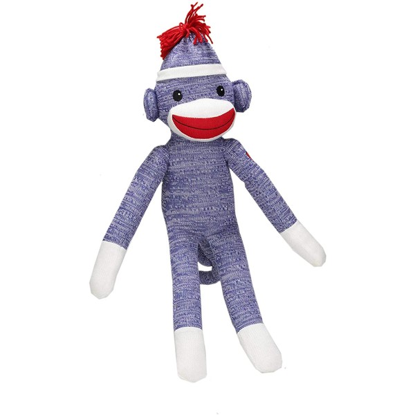 Plushland Adorable Blue Sock Monkey, The Original Traditional Hand Knitted Stuffed Animal Toy Gift-for Kids, Babies, Teens, Girls & Boys Baby Doll Present Puppet 20"