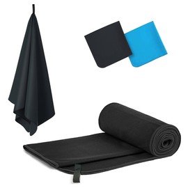 Microfibre Travel Towel, Lightweight & Quick Dry Gym Towels, Soft, Super Absorbent, Ultra Compact Towel Great for Sports, Camping, Gym, Beach and Swimming (Black, 40x60cm)