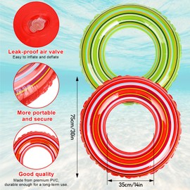 FYSUIMU 2Pcs Inflatable Pool Float Colorful Striped Swim Rings Red Green Swimming Pool Tubes for Adults Teems Summer Beach Bachelorette Party, 30 x 14 Inch