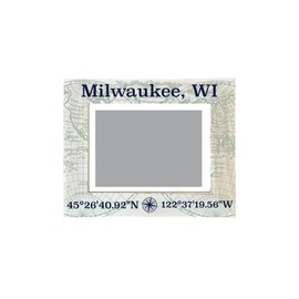 R and R Imports Milwaukee Wisconsin Souvenir Wooden Photo Frame Compass Coordinates Design Matted to 4 x 6