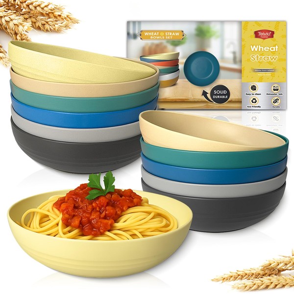 Teivio 8.4" Large Plastic Pasta Bowls Reusable, 45 oz Pasta