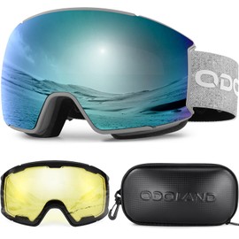 Odoland Ski Goggles Snowboard Goggles for Men and Women with 2 Magnetic Interchangeable Lenses and Case Anti-Fog UV Protection Helmet Compatible for Boys and Girls for Snowboarding Skiing Royal Blue