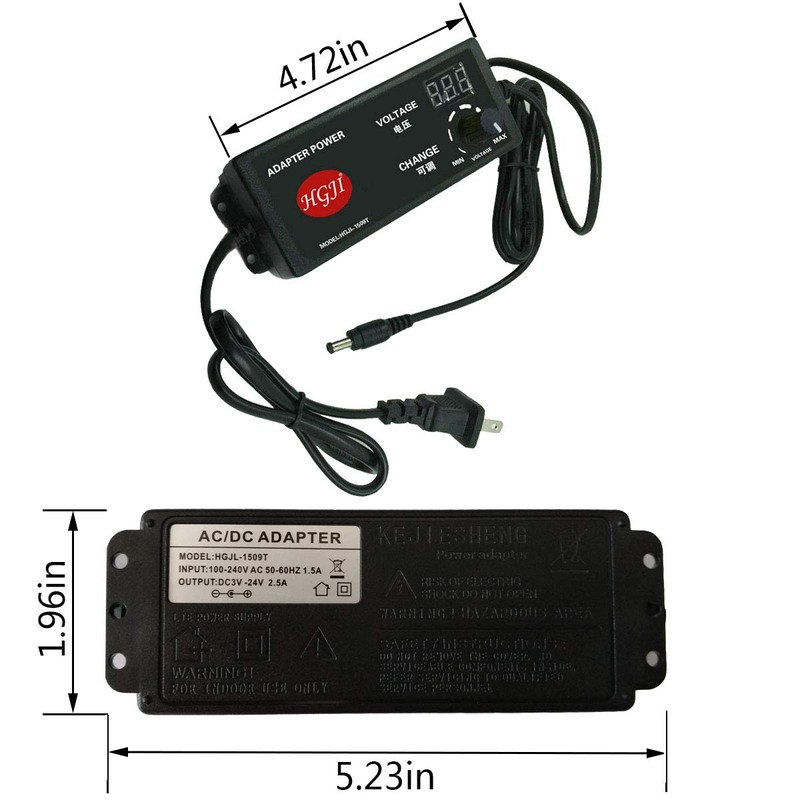 HGJI 60W Adjustable AC/DC Adapter Switching Power Supply 100-240V to