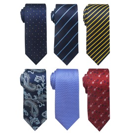 Passabin - Juego de corbatas tejidas para hombre, 6 unidades, Rayas azules, cachemira azul, rayas doradas, flor roja, punta azul, 2.95 inches*57.5 inches