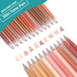 HUJUGAKO 24 Color Skin Tone Gel Pens,Glitter Metallic Crystal Pastel Fine Tip Pens with 150% More Ink Write Smooth for Adults Coloring Books Drawing Doodling Scrapbooks Bullet Journaling