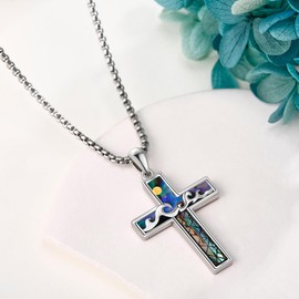 DAYLINLOVE Cross Necklace 925 sterling silver Wave Pendant Necklace Religion Jewellery for Men