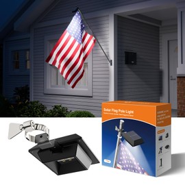 Solar Powered Flag Pole Lights Outdoor Waterproof 12 LED Top Mounted Flagpole Light for Outside House, Garden, Yard, Porch, Driveway, Trailer, Camper, Perfer for Light Up American Flag(Cool White)