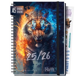 Häfft® Planner Premium A5 2025/2026 "Wild Tiger" Hardcover School Calendar with Anti-Boredom Guarantee, Sustainable and Climate Friendly