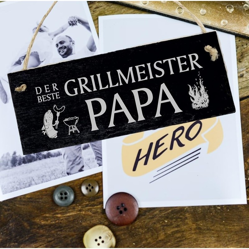 Sign "Der Beste Grillmeister Papa" Slate 22 x 8 cm
