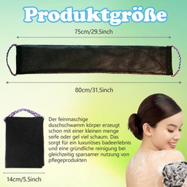 Pack of 3 African Mesh Sponge, Nylon African Net Sponge, Exfoliating Back Scrubber with Hand Rope, Exfoliating Sponge for Shower, 31.5 Inch Reusable Shower Sponge Body for Men and Women