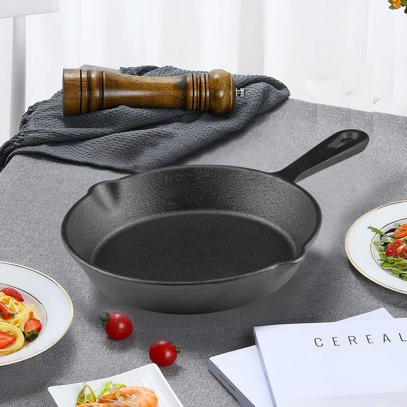 MOZUVE 6 Inch Cast Iron Skillet, Frying Pan with Drip-Spouts,