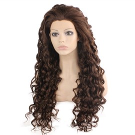 Mxangel Long Curly Lace Front Synthetic Wig Brown Heat Resistant Wig Natural