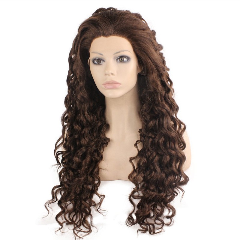 Mxangel Long Curly Lace Front Synthetic Wig Brown Heat Resistant