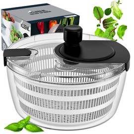 KLEENE Salad Spinner – Large Clear Bowl with Drain and Colander – Multi-use Vegetable Dryer, Lettuce Spinner, Fruit Washer, Salad Mixer, Pasta & Fries Spinner - 4.2 Qt