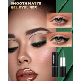 Green Gel Eyeliner Cream Pencil, Waterproof Smudge-proof Longwear, Glides on Smoothly Matte Waterline Eyeliner, Intense Color Eye Liner Pen, Multi-use Face Paint Stick St Patrick's Makeup for Women-03